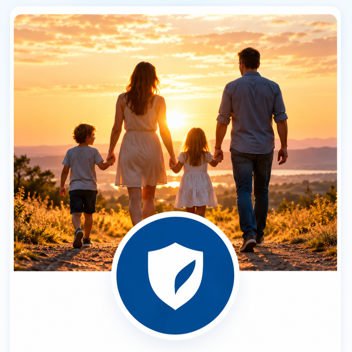 Family Sunset Journey with Protection Emblem