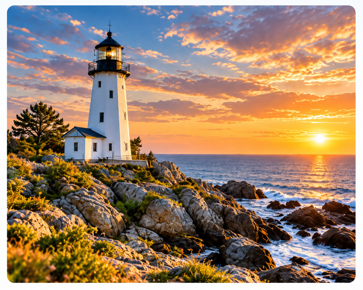 Golden Lighthouse at Sunset