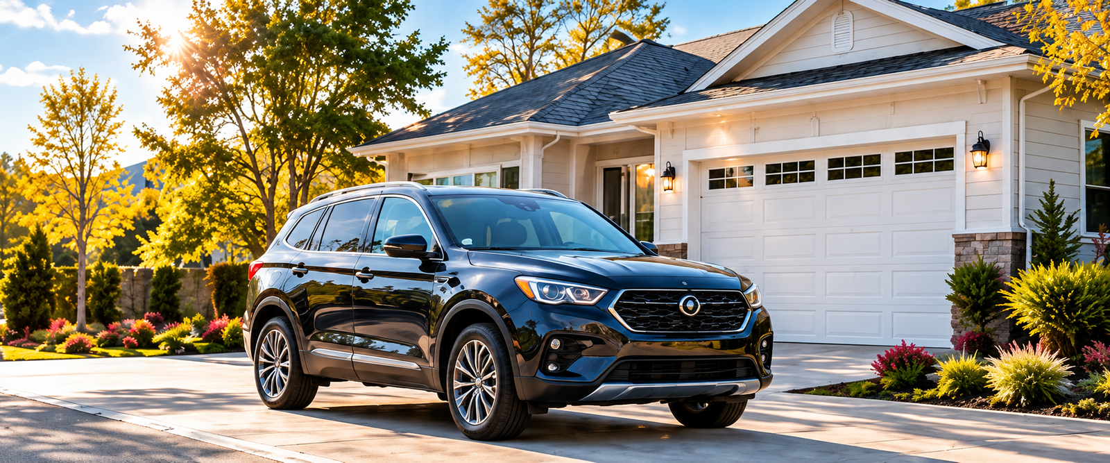 SUV in Golden-Hour Suburbia