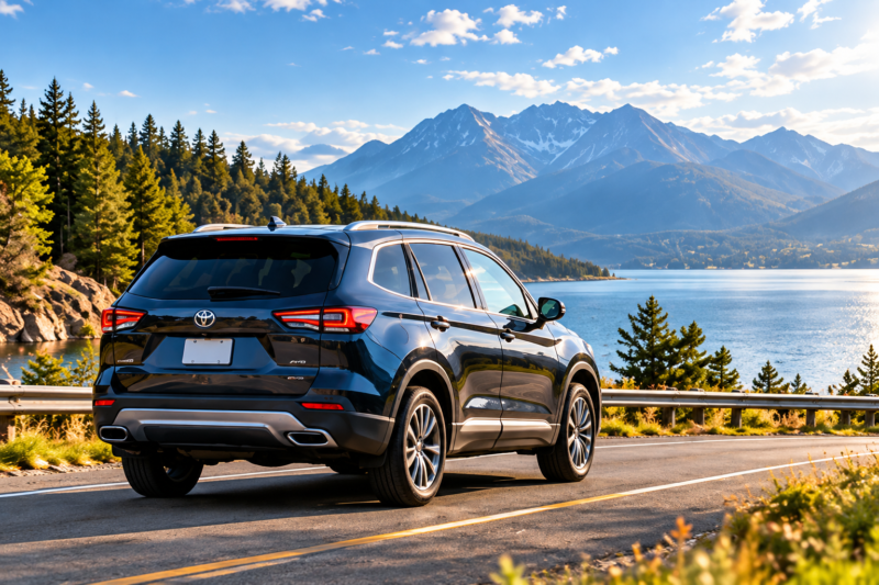 SUV on a Scenic Mountain Lakeside Road cars